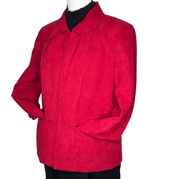 Dress Barn Women’s Red Faux Suede Blazer Jacket Size XL Zip Up Mock Neck Pockets - Picture 4 of 17